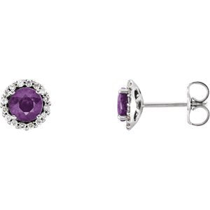 Amethyst and Diamond Earrings, Rhodium-Plated 14k White Gold (0.125 Ctw, G-H Color, I1 Clarity)