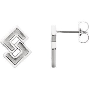 Inlaid Geometric Link Post Earrings, Sterling Silver