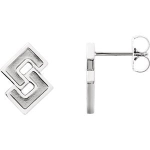 Inlaid Geometric Link Post Earrings, Rhodium-Plated 14k White Gold