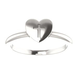 Heart with Cross Sterling Silver Slim Profile Ring, Size 6.5