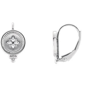 Inlaid Beaded Lever Back Round Earrings, Rhodium-Plated 14k White Gold