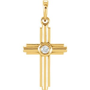 Diamond Zia Cross 14k Yellow Gold Pendant (.06 Ct, G-H Color, I1 Clarity)
