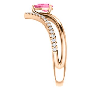 Pink Tourmaline Pear and Diamond Chevron 14k Rose Gold Ring (.145 Ctw,G-H Color, I1 Clarity)