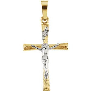 Two-Tone Crucifix 14k Yellow and White Gold Pendant (20X14MM)