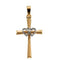 14k Gold Two Tone Cross Pendant with Double Hearts