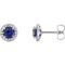 Platinum Chatham Created Blue Sapphire and Diamond Halo-Style Earrings (3.5 MM) (.16 Ctw, G-H Color, SI2-SI3 Clarity)