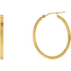 Oval Diamond Cut Hoop Earrings, 14k Yellow Gold