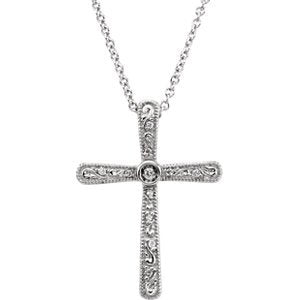 Diamond Cross Rhodium-Plated 14k White Gold Necklace, 18" (.05 Ctw, H+ Color, I1 Clarity)