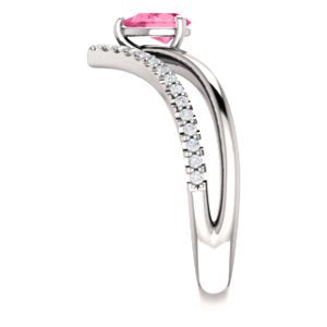 Pink Tourmaline Pear and Diamond Chevron Platinum Ring ( .145 Ctw, G-H Color, SI2-SI3 Clarity)