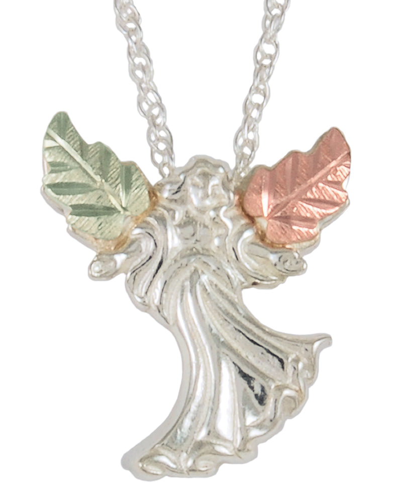 Ave 369 Angel Pendant Necklace, Sterling Silver, 12k Green Gold, 12k Rose Gold Black Hills Gold, 18"