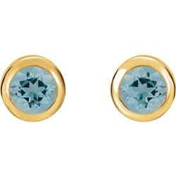 Ave 369 14k Yellow Gold Blue Zircon Stud Earrings