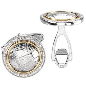 Diamond Gator-Skin Embossed Cuff Links, Sterling Silver, 14k Yellow Gold (.50 Ctw, GH Color, Clarity I1 )