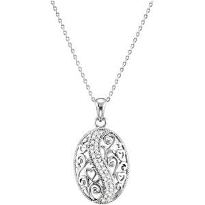 Sterling Silver Round Heart and Scrollwork Family Pendant Necklace 18"