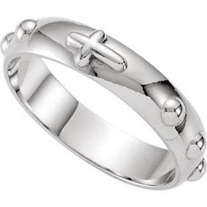 Sterling Silver 4.75mm Cross Rosary Ring, Size 10