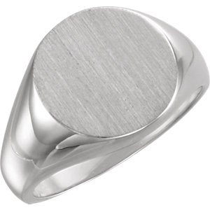 Men's Brushed Signet Ring, Rhodium-Plated 14k White Gold (15mm) Size 10.5