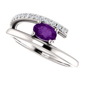 Amethyst and Diamond Bypass Ring, Rhodium-Plated 14k White Gold (.125 Ctw, G-H Color, I1 Clarity)