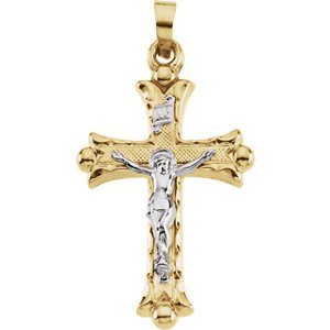 Two-Tone Trefoil Crucifix 14k Yellow and White Gold Pendant (20X14MM)