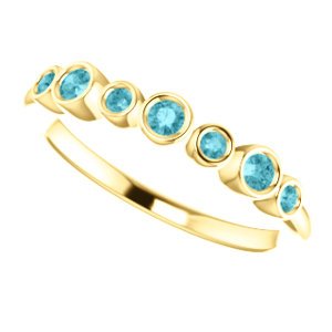 Blue Zircon 7-Stone 3.25mm Ring, 14k Yellow Gold, Size 6