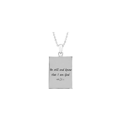 Diamond 'Know I am God' Fleur-De-Lis Rhodium Plate Sterling Silver Pendant Necklace,18"