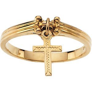 Dangling Cross Ring 14k Yellow Gold, Size 10