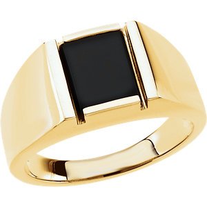 Men's Cushion Buff Top Onyx 14k Yellow Gold Ring, 11.8M, Size 10