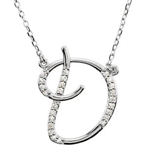 Sterling Silver Alphabet Initial Letter D Diamond Necklace, 17" (1/8 Ct, GH Color, I1)