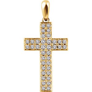 Diamond Western Cross Pendant, Rhodium-Plated 14k Yellow Gold (.25 Ctw, H+ Color, I1 Clarity)