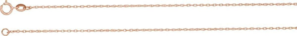 1 mm 14k Rose Gold Solid Rope Carded Chain, 16"