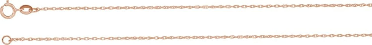 1 mm 14k Rose Gold Solid Rope Carded Chain, 16"