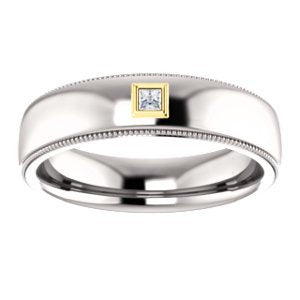 Men's Rhodium-Plated 14k White Gold Diamond and 14k Yellow Gold 6mm Milgrain Band (.05 Ctw, Color G-H, SI2-SI3 Clarity) Size 10.75