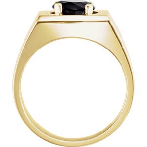 Men's Raised Onyx 8.2mm Flat Top Ring, 14k Yellow Gold, Size 7