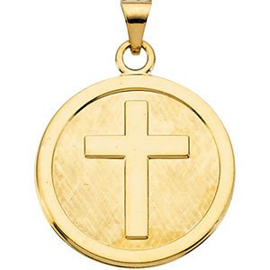 14k Yellow Gold Confirmation Medal Cross Pendant (23 MM)