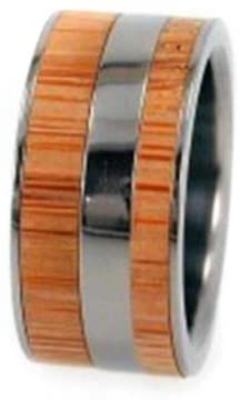 Interchangeable Bamboo Inlay 9mm Comfort Fit Titanium Band, Size 15.5