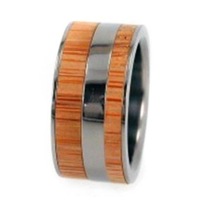 Interchangeable Bamboo Inlay 9mm Comfort Fit Titanium Band, Size 6.25