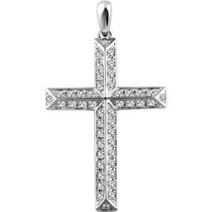 Diamond Angled Cross Rhodium-Plated 14k White Gold Pendant (1 Ctw, H+ Color, I1 Clarity)