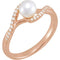 White Freshwater Cultured Pearl, Diamond Bypass Ring, 14k Rose Gold (5-5.5mm)(0.1 Ctw, G-H color, I1 Clarity)