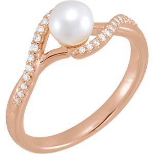 White Freshwater Cultured Pearl, Diamond Bypass Ring, 14k Rose Gold (5-5.5mm)(0.1 Ctw, G-H color, I1 Clarity)