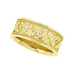 8.5mm 18k Yellow Gold Leaf Design Band, Size 6