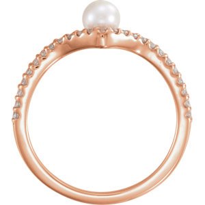 White Freshwater Cultured Pearl, Diamond Asymmetrical Ring, 14k Rose Gold (4-4.5mm)(.2 Ctw, G-H Color, I1 Clarity)