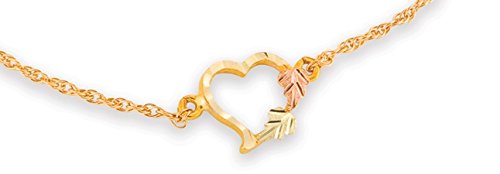 Heart Bracelet, 10k Yellow Gold, 12k Green and Rose Gold Black Hills Gold Motif, 7"