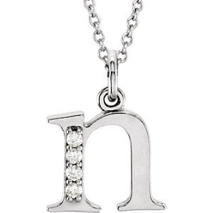 Diamond Initial 'n' Lowercase Letter Rhodium-Plate 14k White Gold Pendant Necklace, 16" (.025 Ctw GH, I1)