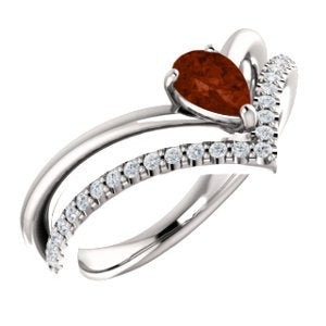 Mozambique Garnet Pear and Diamond Chevron Sterling Silver Ring (.145 Ctw,G-H Color, I1 Clarity)