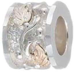 Rhodium-Plated Sterling Silver Diamond-Cut Edge Bracelet Charm, 12k Rose and Green Gold Black Hills Gold