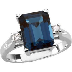 London Blue Topaz and Diamond Ring, 14k White Gold, Size 5 (.10 Cttw, GH Color, I2 Clarity)