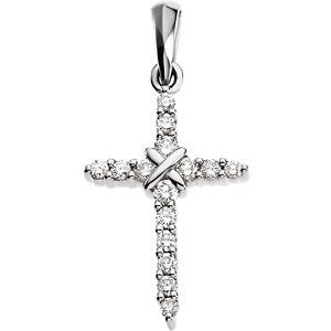 Diamond Accented Cross Rhodium-Plated 14k White Gold Pendant (.23 Ctw, G-H Color, SI1 Clarity)