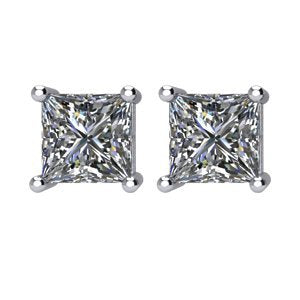 Princess-Cut Diamond Stud Earrings, Rhodium Plated 14k White Gold (1 Cttw, Color GH, Clarity I1)