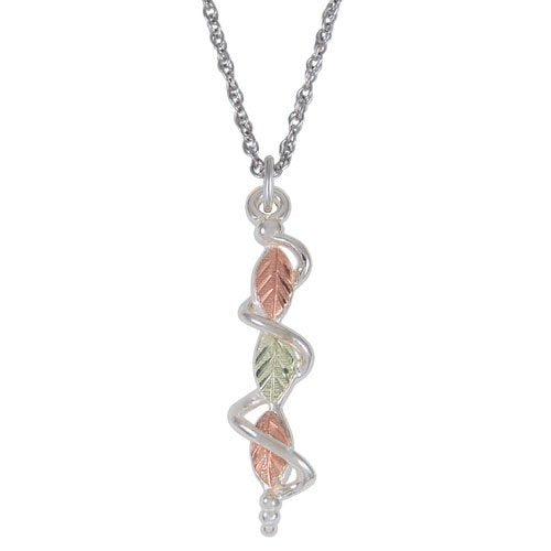 Grape Leaf Swirl Necklace, Sterling Silver, 12k Rose Gold, 12k Green Gold Black Hills Gold Motif, 18"