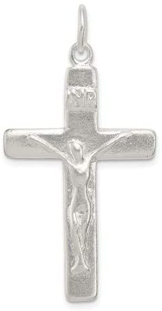 Sterling Silver Satin INRI Crucifix Pendant, 1.81x.94 Inches (46X24 MM)