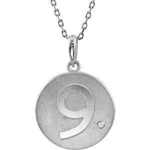 Diamond Number '9' Sterling Silver Pendant Necklace, 18" (.005 Cttw)