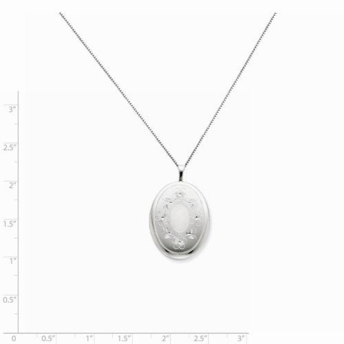 Sterling Silver Oval Locket with Embossed Flowers Necklace, 18"